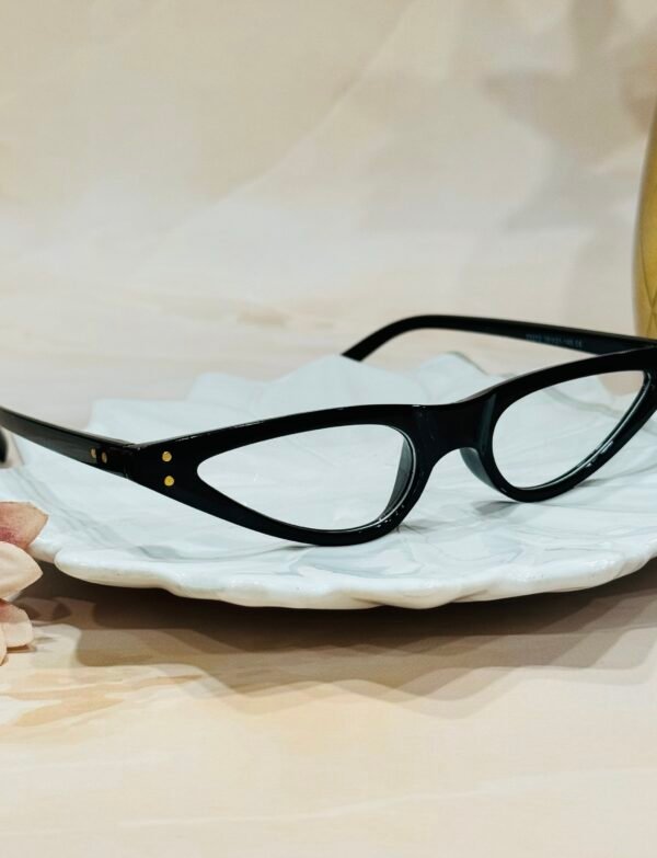 Black, clear lens, slim funky cateye sunglass