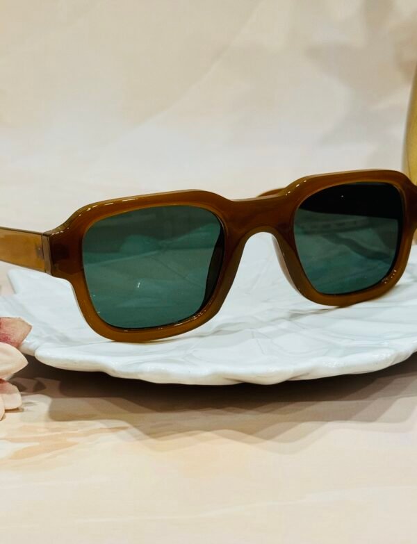 Square, brown, green lens, funky sunglasses