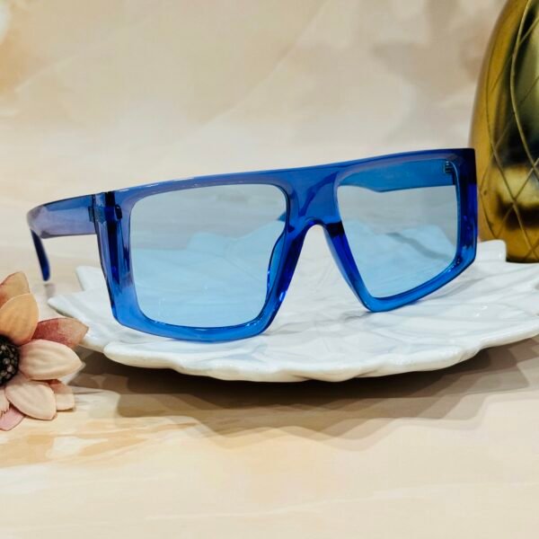 Blue frame and lens, big, trendy, funky sunglasses