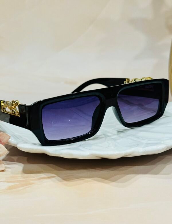 Black, golden embellishment, classic, rectangle, wayfarer sunglass