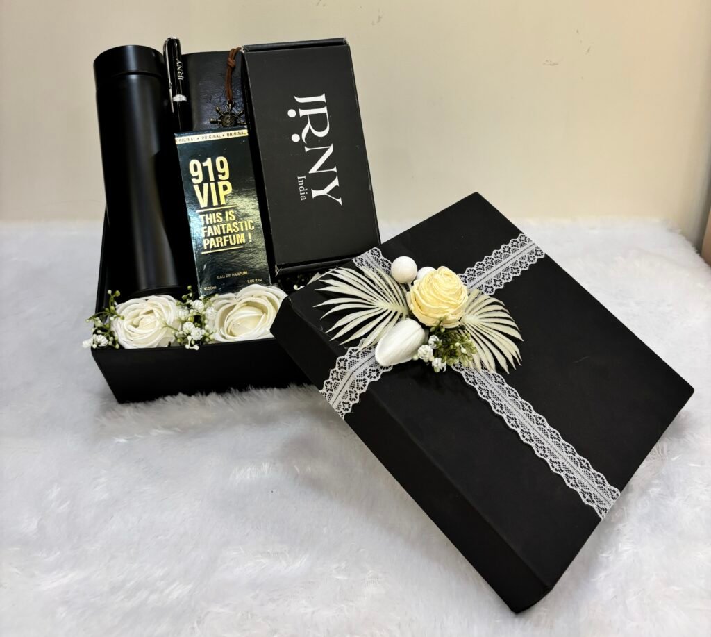 Corporate essentials hamper (includes: a pair of JRNY India sunglasses, insulated bottle, diary, pen and a perfume)