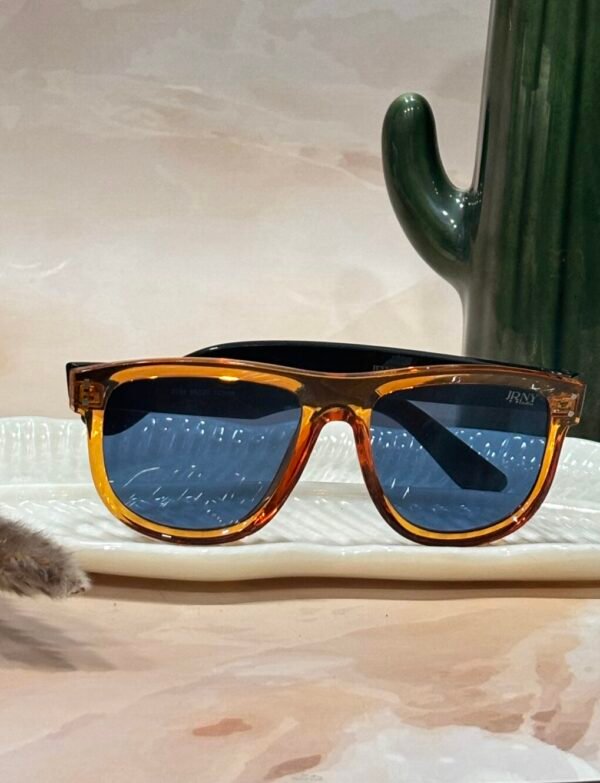 Orange frame, blue lens, big, trendy sunglasses