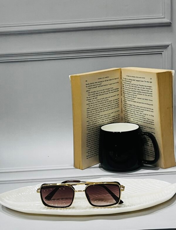 Brown, golden frame, rectangular, light weight, aviator