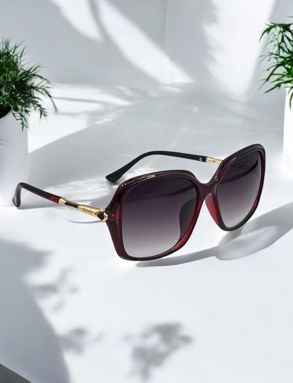 Square, red frame, bold sunglasses