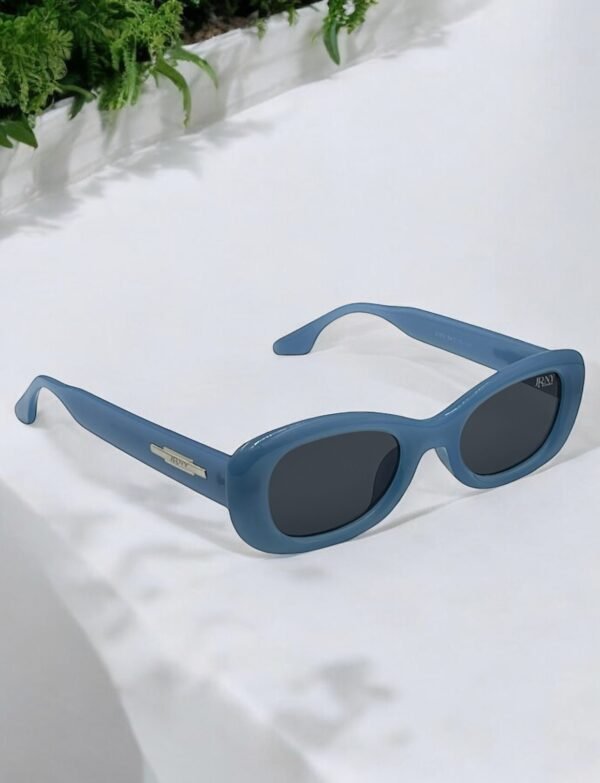 Blue, black lens, oval, funky sunglasses