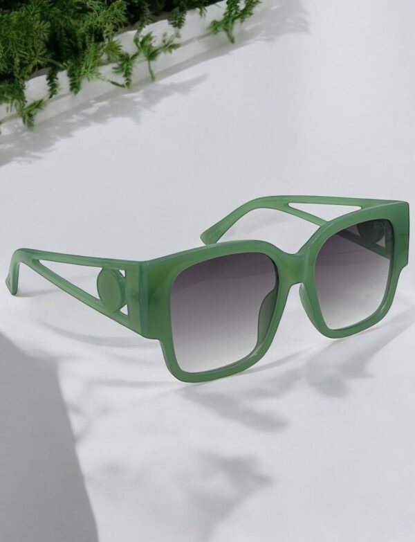 Green, grey lens, oversized, funky sunglasses