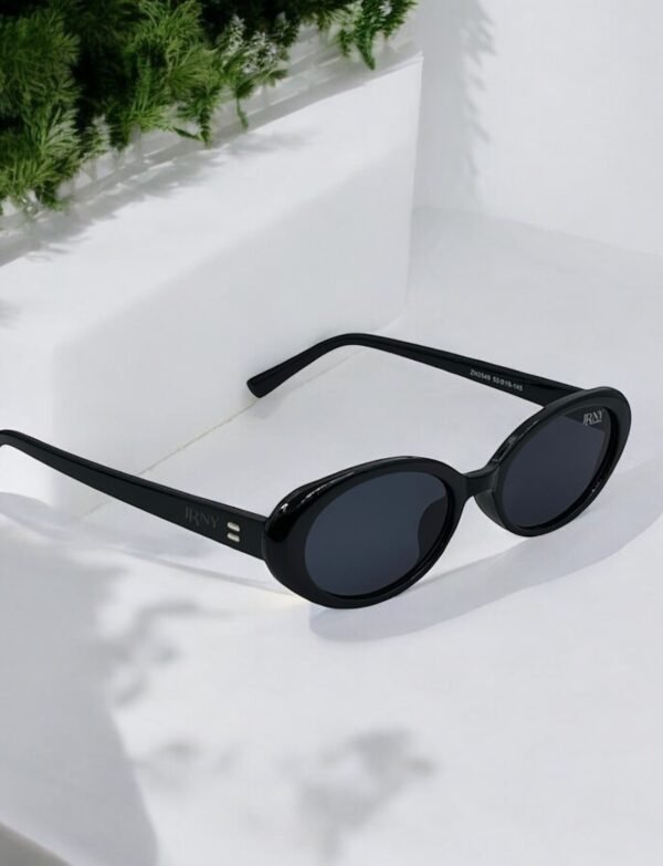 Black frame, black lens, oval, funky sunglasses