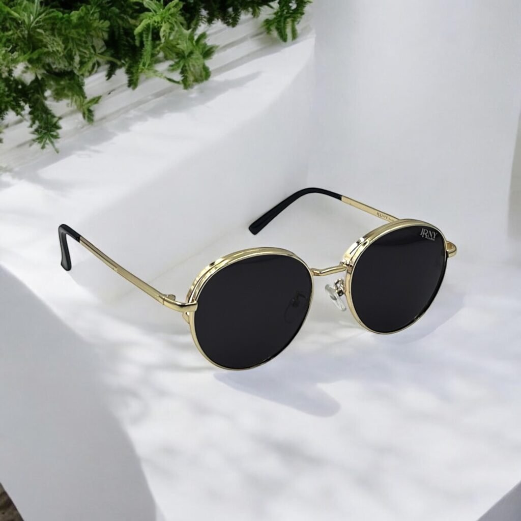 Round, black lens, luxury sunglasses