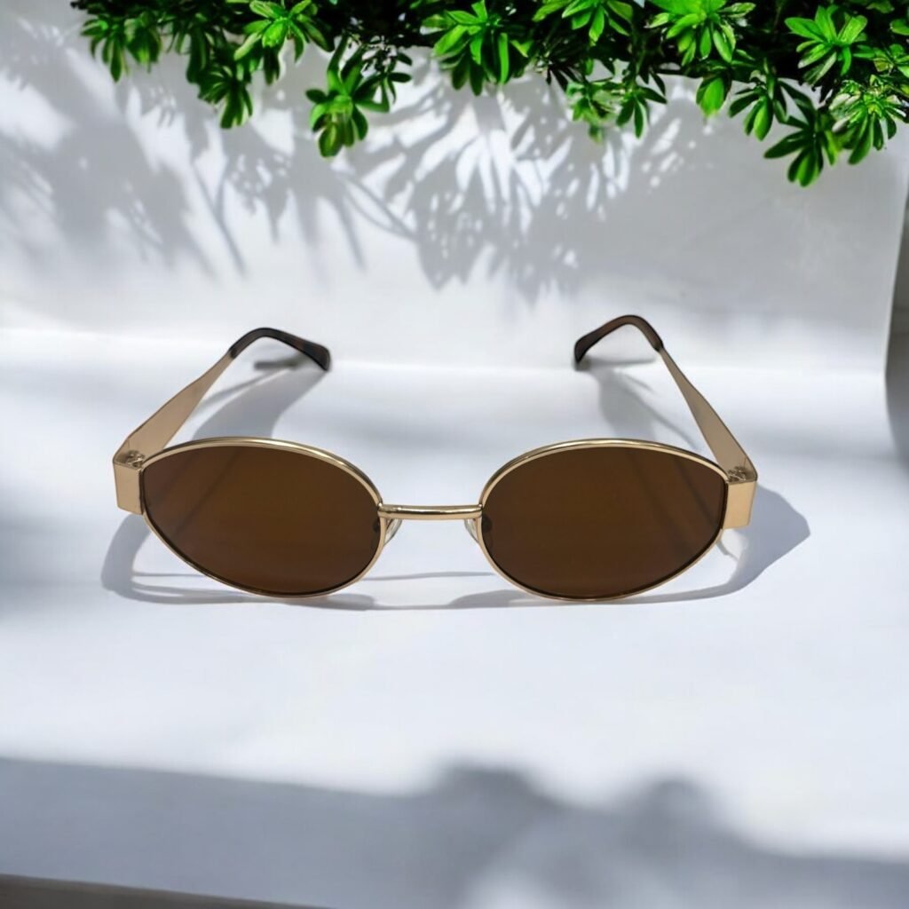 Oval, brown lens, golden frame, Celine insipred sunglasses