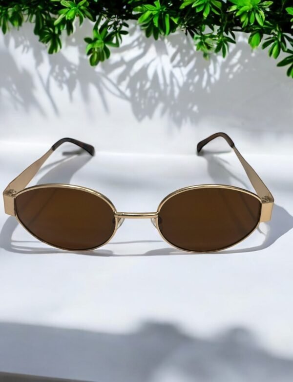 Oval, brown lens, golden frame, Celine insipred sunglasses