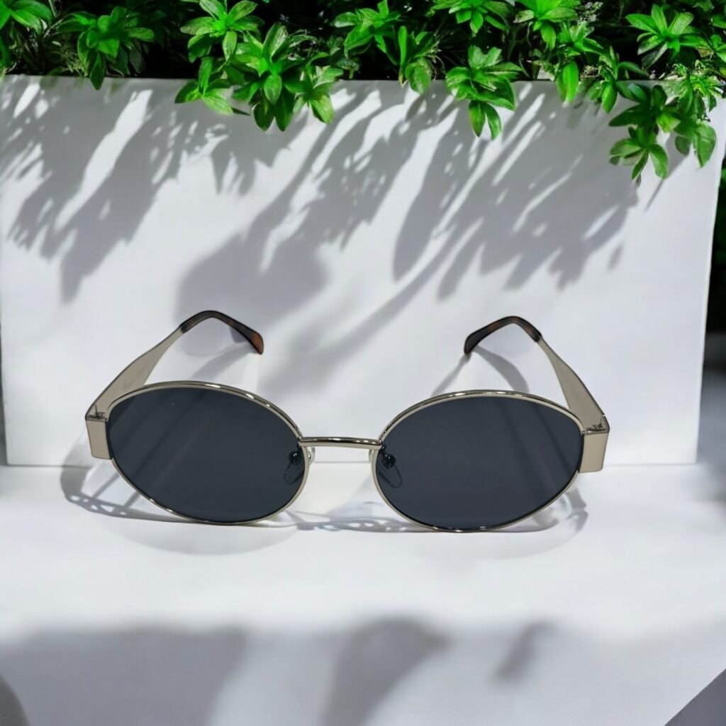 Oval, black lens, silver frame, Celine insipred sunglasses