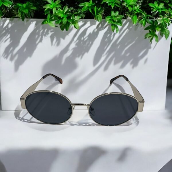 Oval, black lens, silver frame, Celine insipred sunglasses