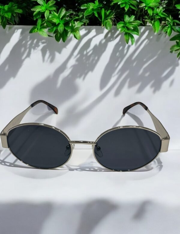 Oval, black lens, silver frame, Celine insipred sunglasses