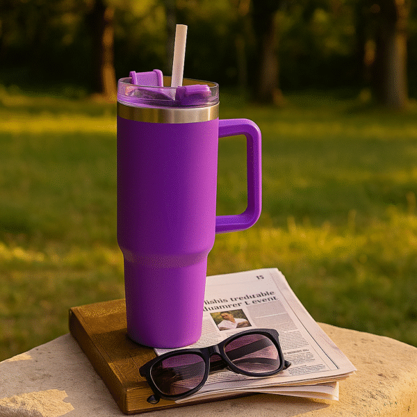 Stanley Inspired Purple Tumbler With Handle plus 2 Types of Straw For Travel Leakproof