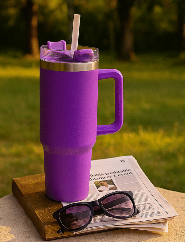 Stanley Inspired Purple Tumbler With Handle plus 2 Types of Straw For Travel Leakproof