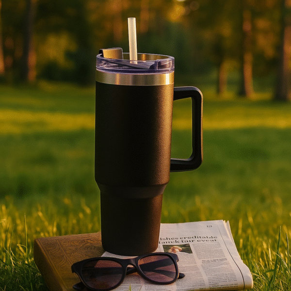 Stanley Inspired Black Tumbler With Handle plus 2 Types of Straw For Travel Leakproof