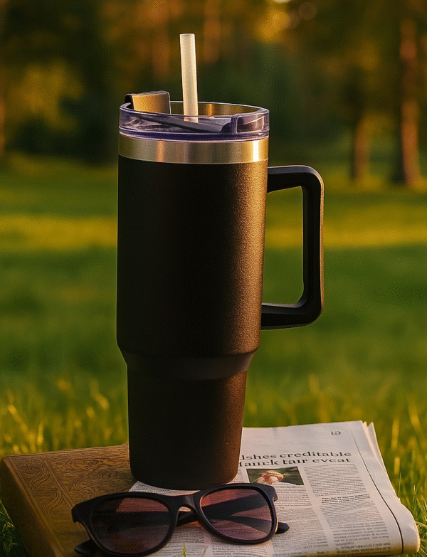 Stanley Inspired Black Tumbler With Handle plus 2 Types of Straw For Travel Leakproof