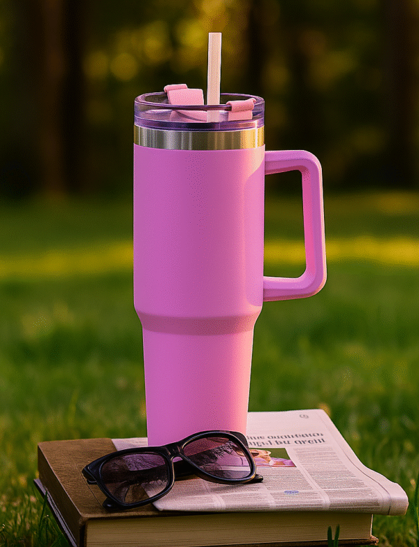 Stanley Inspired Pink Tumbler With Handle plus 2 Types of Straw For Travel Leakproof