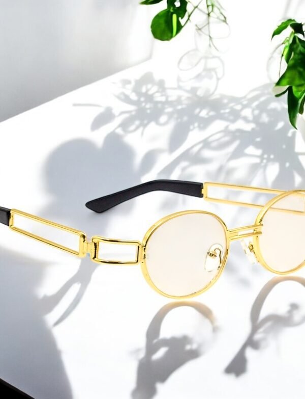 Oval, golden frame, blue light blocking lens, vintage frame