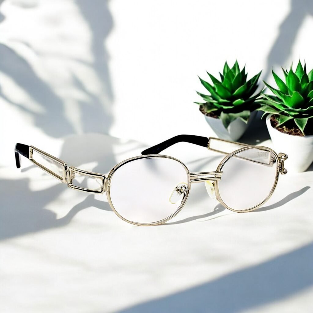 Oval, silver frame, blue light blocking lens , vintage frame
