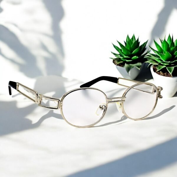 Oval, silver frame, blue light blocking lens , vintage frame
