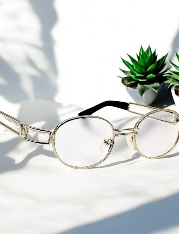 Oval, silver frame, blue light blocking lens , vintage frame