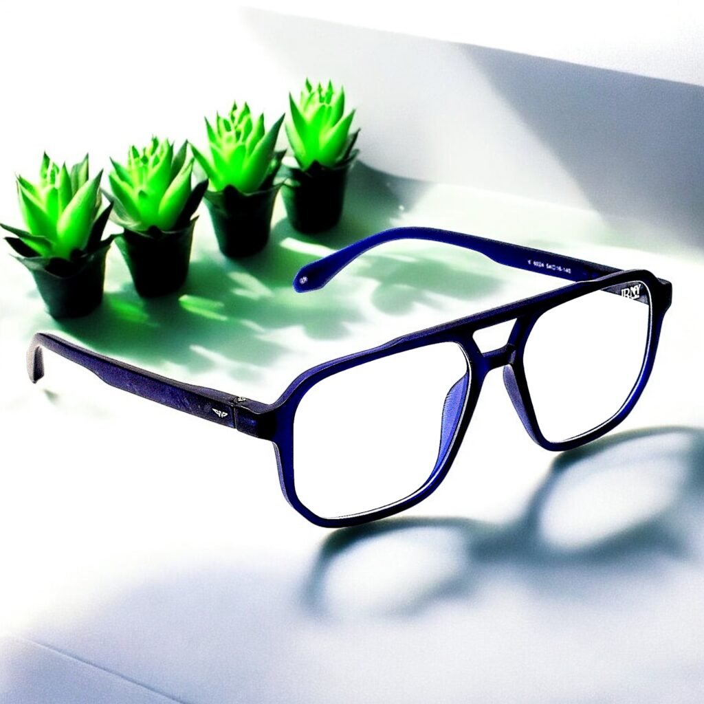 Square, black frame, blue light blocking lens