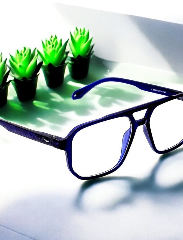 Square, black frame, blue light blocking lens