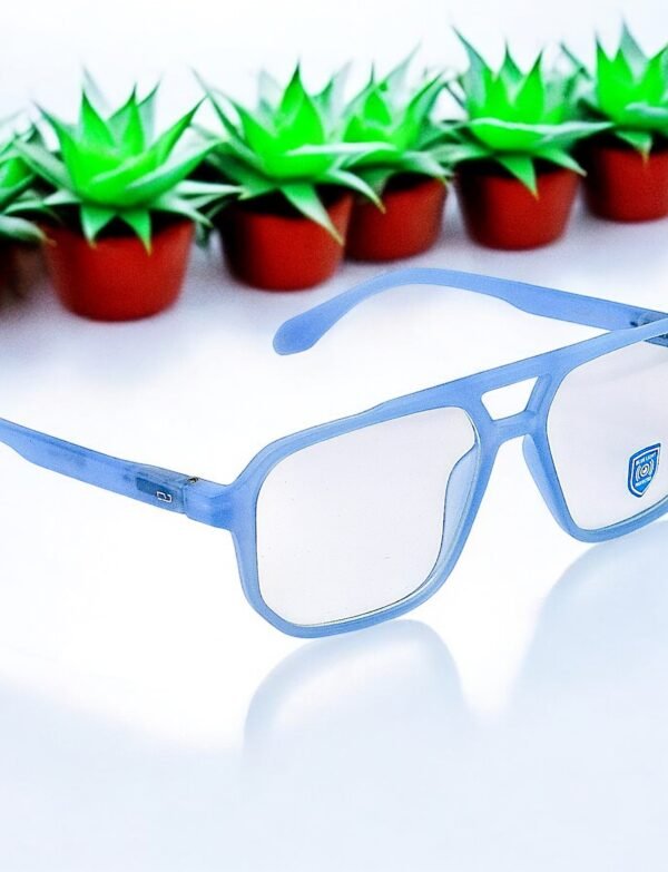 Square, light blue frame, blue light blocking lens, funky